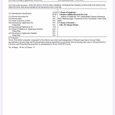 Non Invasive, Novel Poly Herbal Synergistic formulation for the effective prevention and management of Human Lung Cancer.